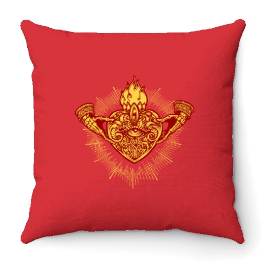 Sacred Heart Claddagh Symbol - Fire Throw Pillows