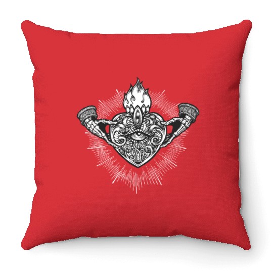 Sacred Heart Claddagh Symbol - White Throw Pillows