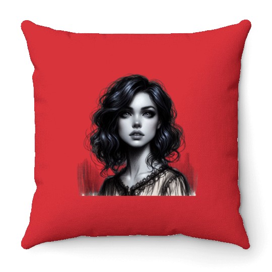 Elegant Woman Portrait Black and White Art Throw Pillows
