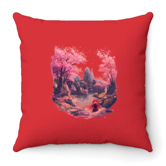 Meditative Cherry Blossoms Idyll Zen Nature Asian Throw Pillows