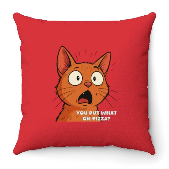 Funny Shocked Cat Meme Throw Pillows