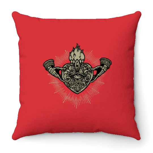 Sacred Heart Claddagh Symbol - Gold Throw Pillows