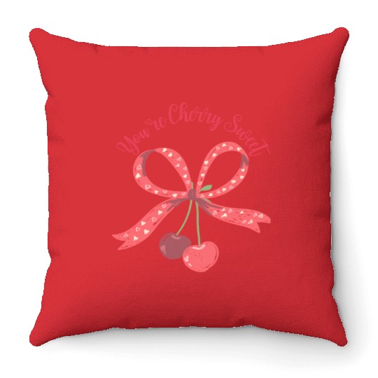 You're Cherry Sweet Cute Cherry Bow Pun Throw Pillows