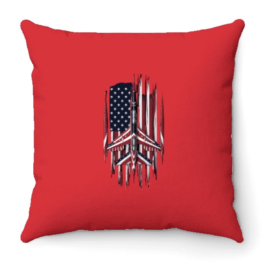Patriotic Fighter Jet American Flag Art Throw Pillows