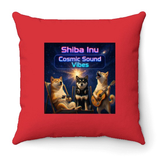 Shiba Inu Cosmic Sound – Chill Dog Band Throw Pillows