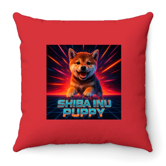 Shiba Inu Puppy – Neon Turbo Energy Throw Pillows