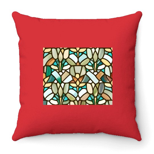 Abstract Floral Stained Glass Pattern - Art Deco Throw Pillows