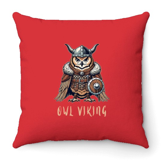 Owl Viking - The Winged Warrior Throw Pillows
