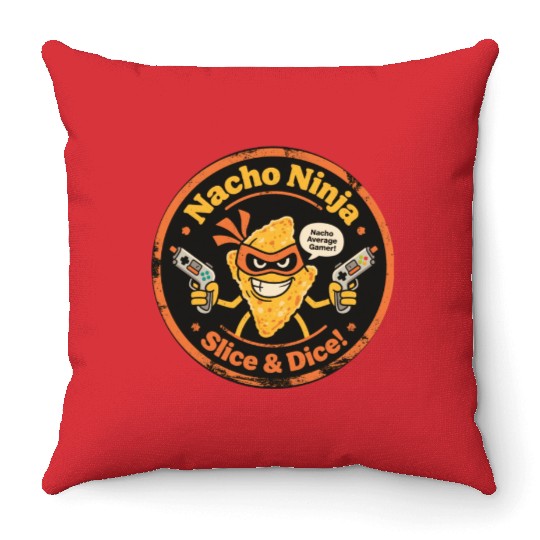 Vintage Style Nacho Chip with Light Guns Gamer Throw Pillows