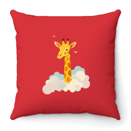 Gentle Giraffe Above the Clouds – Dreamy Motif Throw Pillows
