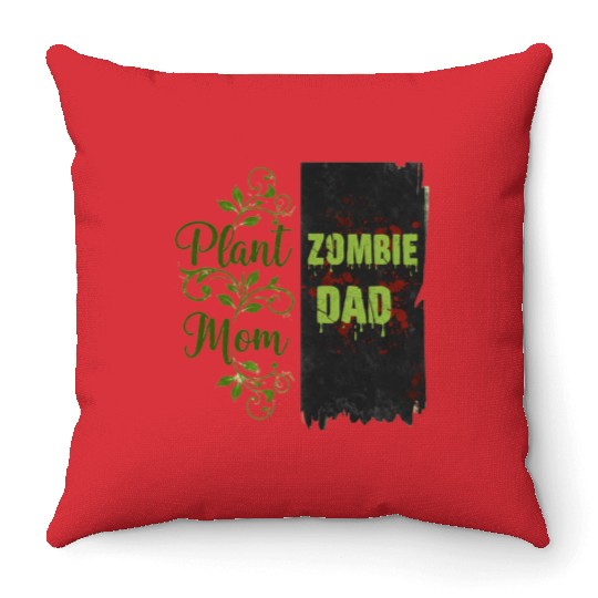 Plant Mom Zombie Dad Couple Design Throw Pillows