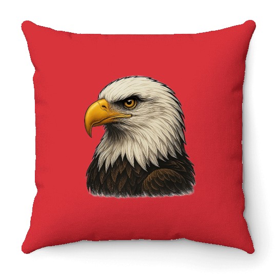 Majestic Bald Eagle Head Illustration Throw Pillows