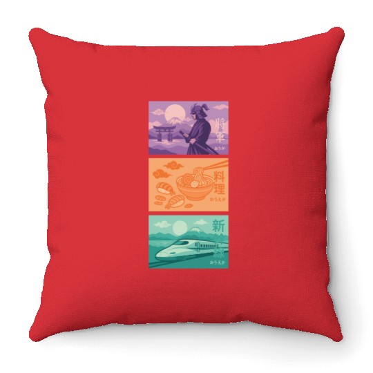 Spirit of Japan – Samurai, Food & Speed Throw Pillows
