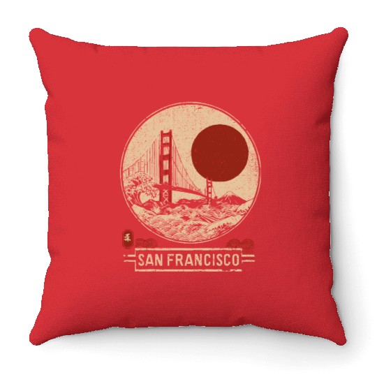 San Francisco - Woodblock Print Throw Pillows