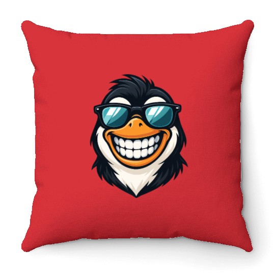 Cool penguin sunglasses summer grin fun Throw Pillows
