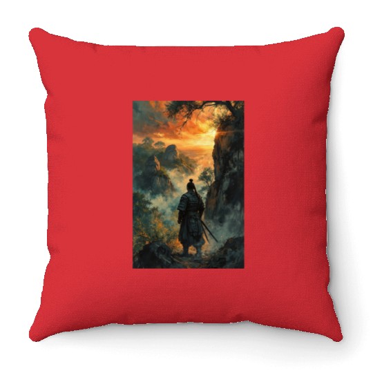 Twilight Ronin Solitude at the Edge Throw Pillows
