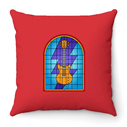Stained Glass Art Electric Guitar Throw Pillows