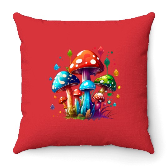 Nature's Psychedelic Mushrooms Throw Pillows
