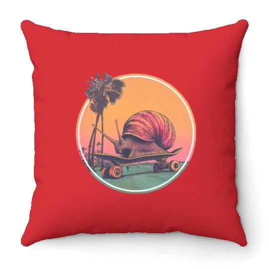 Cool Skateboarding Snail – Retro Chill Vibes Throw Pillows