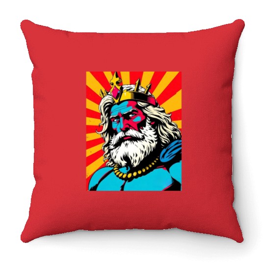 Bold Pop Art Zeus – Colorful Greek God Illustratio Throw Pillows