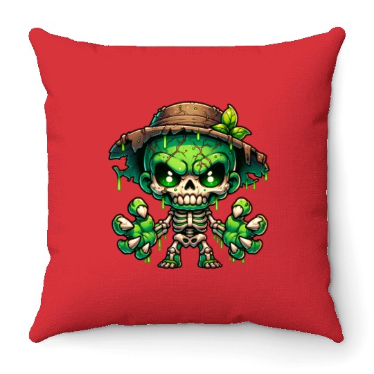 Swamp Skeleton Mutant – Creepy Plant Monster Throw Pillows