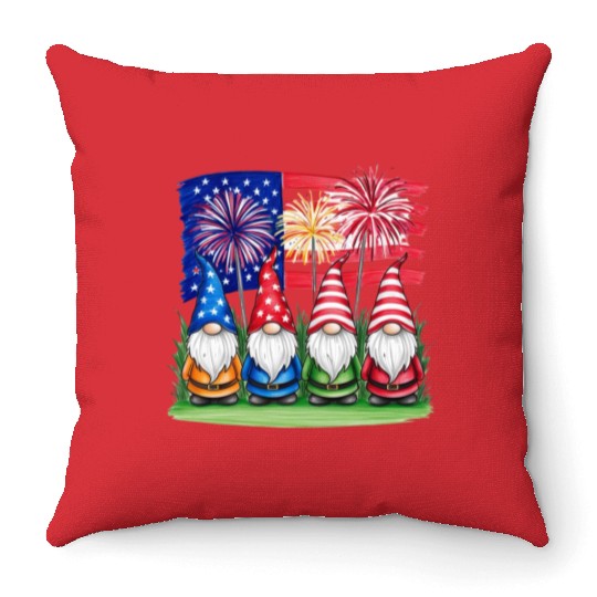Patriotic Gnomes Fireworks American Flag Throw Pillows