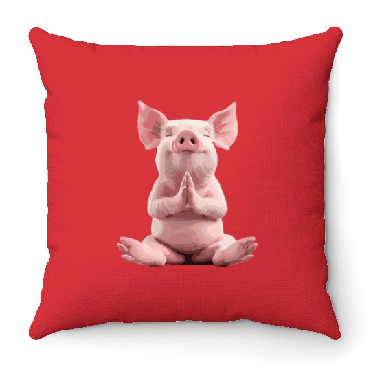 Peaceful Meditating Pig Artwork for Relaxation Throw Pillows