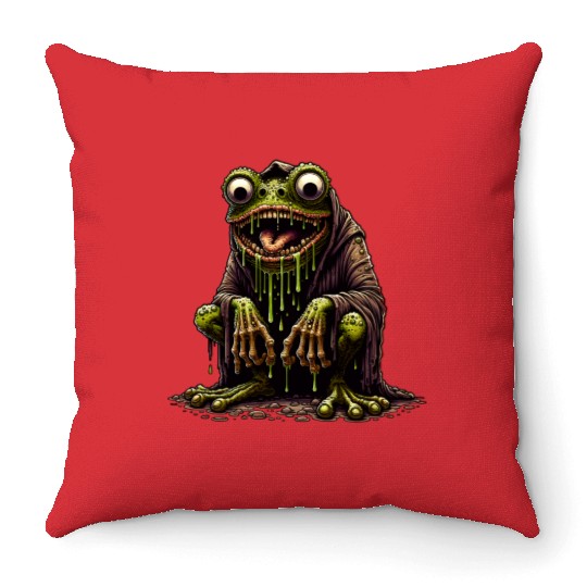Slime Toad Monster – Creepy Hooded Swamp Creature Throw Pillows