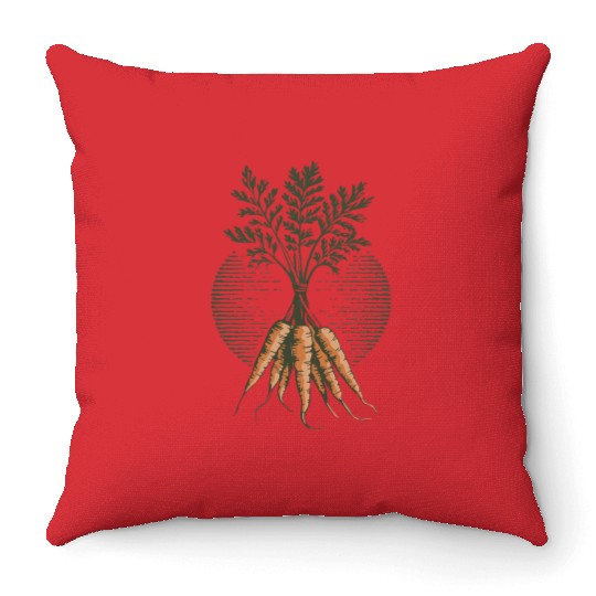 Organic Carrot Plant Art Illustration Throw Pillows