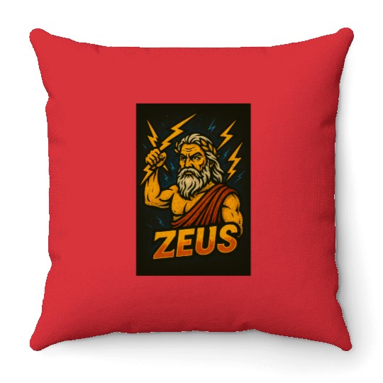 Epic Zeus Thunderbolt Illustration Throw Pillows