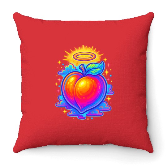 Neon peach divine Throw Pillows