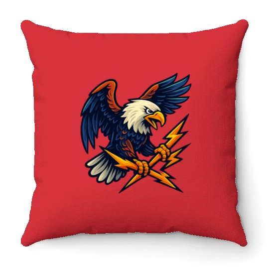 Bald Eagle with Lightning Bolts Throw Pillows Design