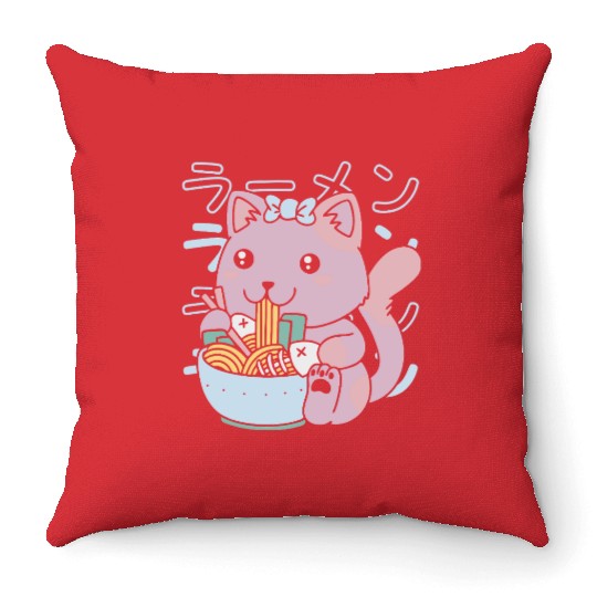 Kawaii Fish Ramen Throw Pillows