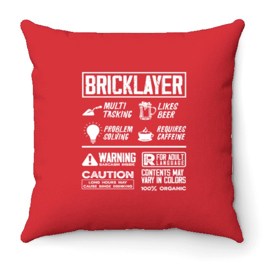 Bricklayer Multitasking Beer Caffeine Warning Throw Pillows