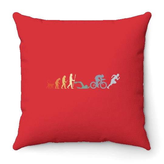 Swim Bike Run Evolution Throw Pillows