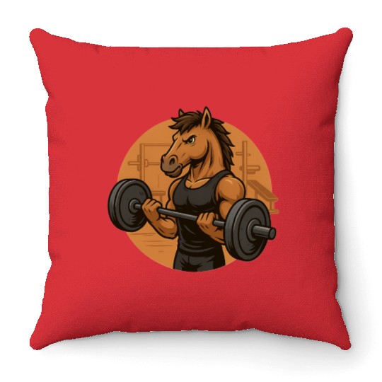 Horsepower Gains – Muscular Gym Horsa Design Throw Pillows