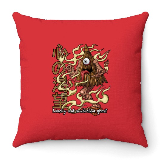 Lonely Umbrella Ghost – Japanese Yokai Spirit Styl Throw Pillows