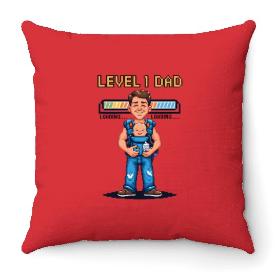 Funny Retro Gamer Dad Pixel Art Father's Day Gift Throw Pillows