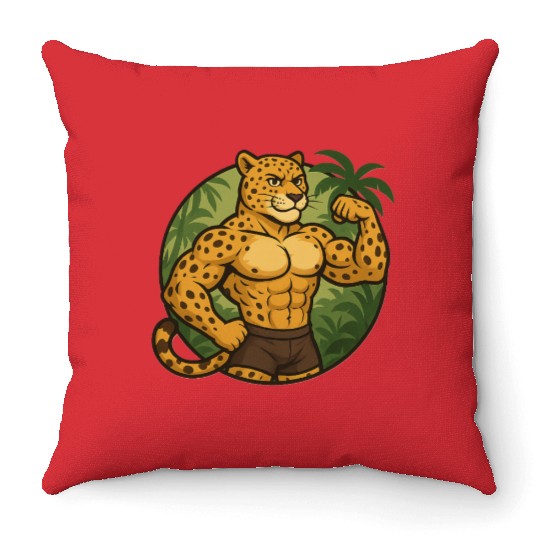 Muscular Jungle Leopard Throw Pillows