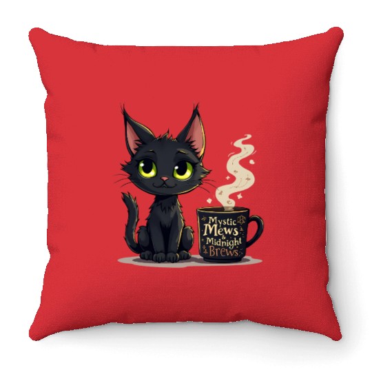 Mystic Mews & Midnight Brews - Black Cat & Magic Throw Pillows