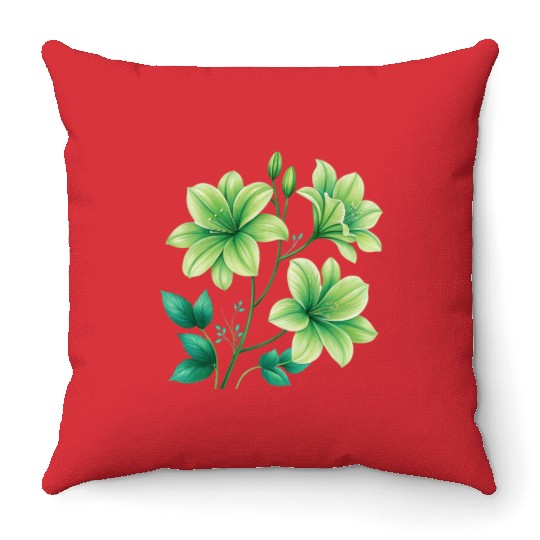 Green Lilies Floral Design Throw Pillows