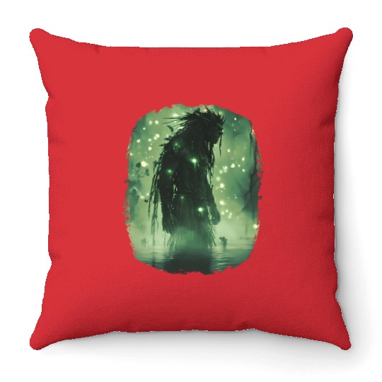 Swamp Demon with Glowing Aura and Haunt Magic Throw Pillows