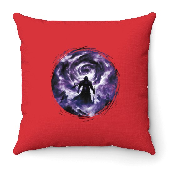Dark Sorcerer with Purple Mist and Arcane Power Throw Pillows