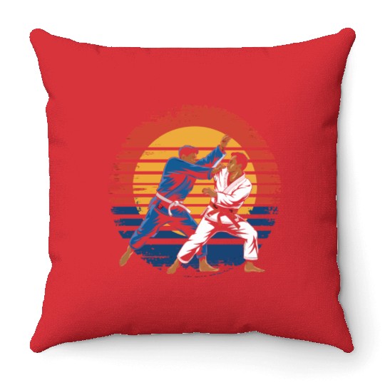 Retro Vintage Jiu Jitsu Martial Arts Grappling Throw Pillows