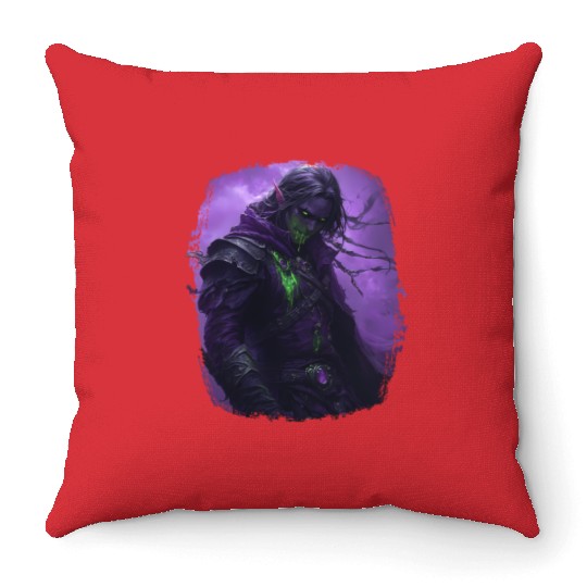 Dark Elf with Poison Magic and Purple Shadow Power Throw Pillows