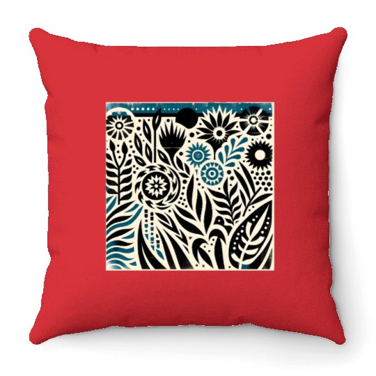 Teal & Black Floral Pattern Throw Pillows