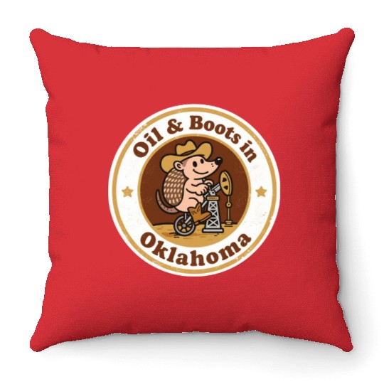Oil Boots Oklahoma Vintage Artwork Throw Pillows