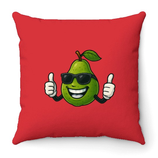 Cute cartoon pear guava fruit summer joy Throw Pillows