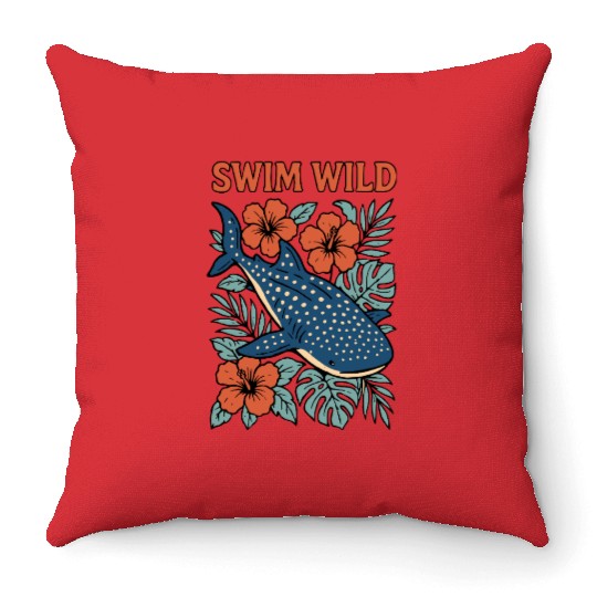 Swim Wild | Tropical Whale Shark Design Throw Pillows