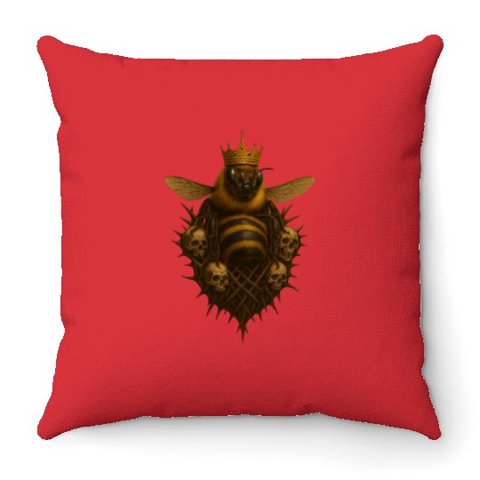 Queen Bee - Gothic Insect Ruler Throw Pillows